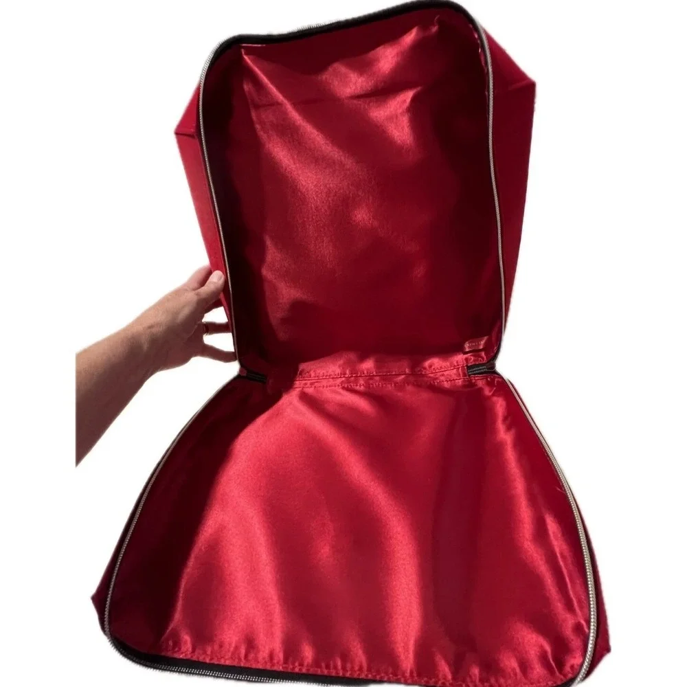Estee Lauder Red Velvet Bow Cosmetic Bag‎ Travel Makeup Case Gold Zipper New